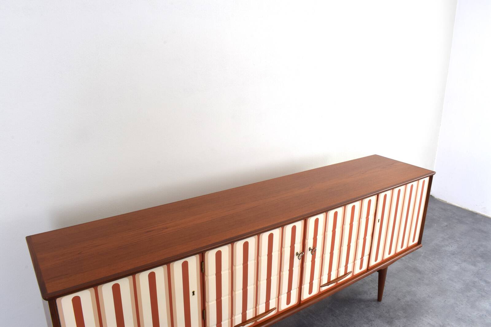 Mid-Century Op-Art Hand-Painted Teak Sideboard, 1960s