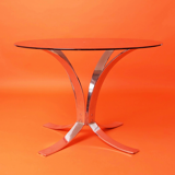 Metal circular table and smoked glass 1970