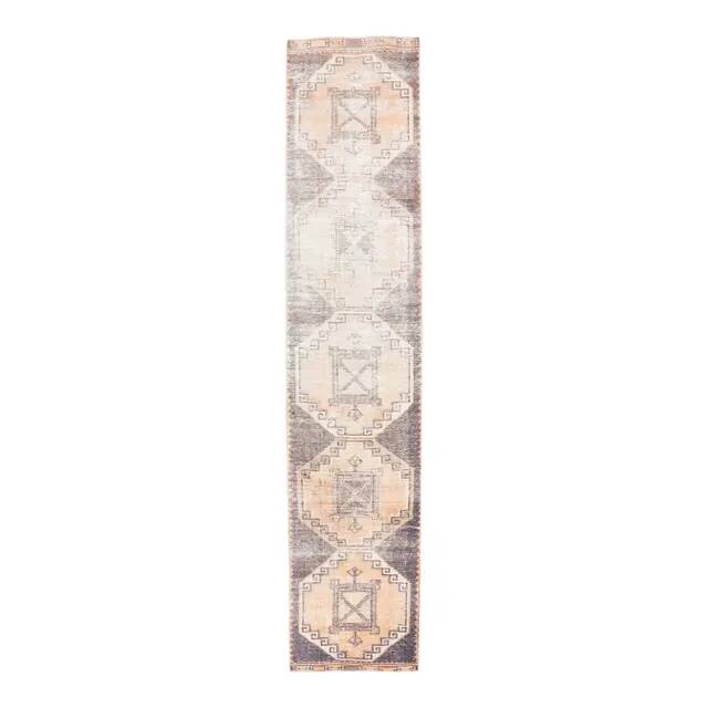 1960s Turkish Hand-Knotted Geometric Runner Rug 80x386