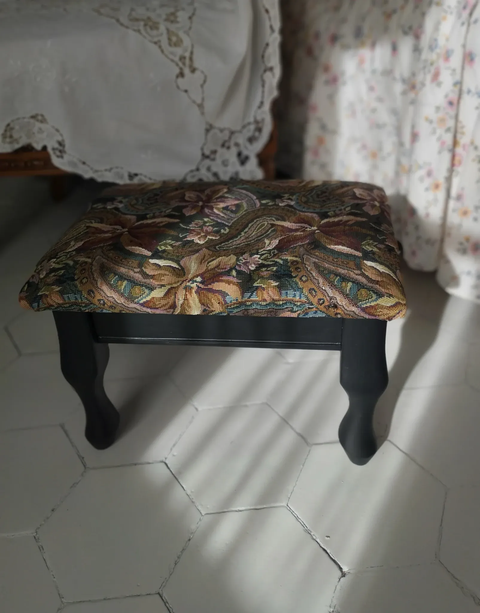 Small vintage tapestry footstool.