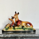 Vintage doe sculpture signed Angelo Biagoni - statue of doe and her fawn - plaster sculpture