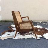 caned teak bench