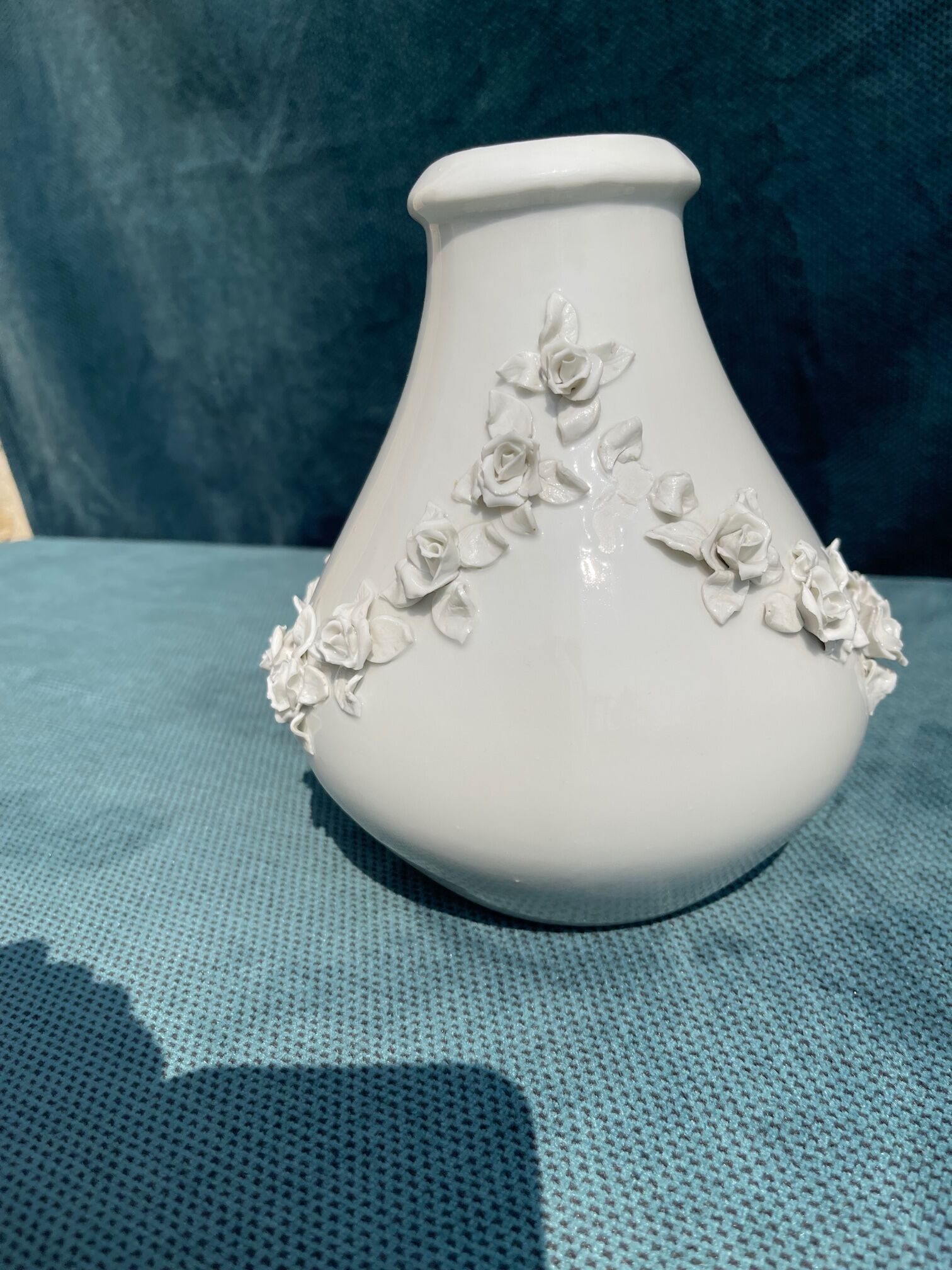 3D white vase with embossed roses