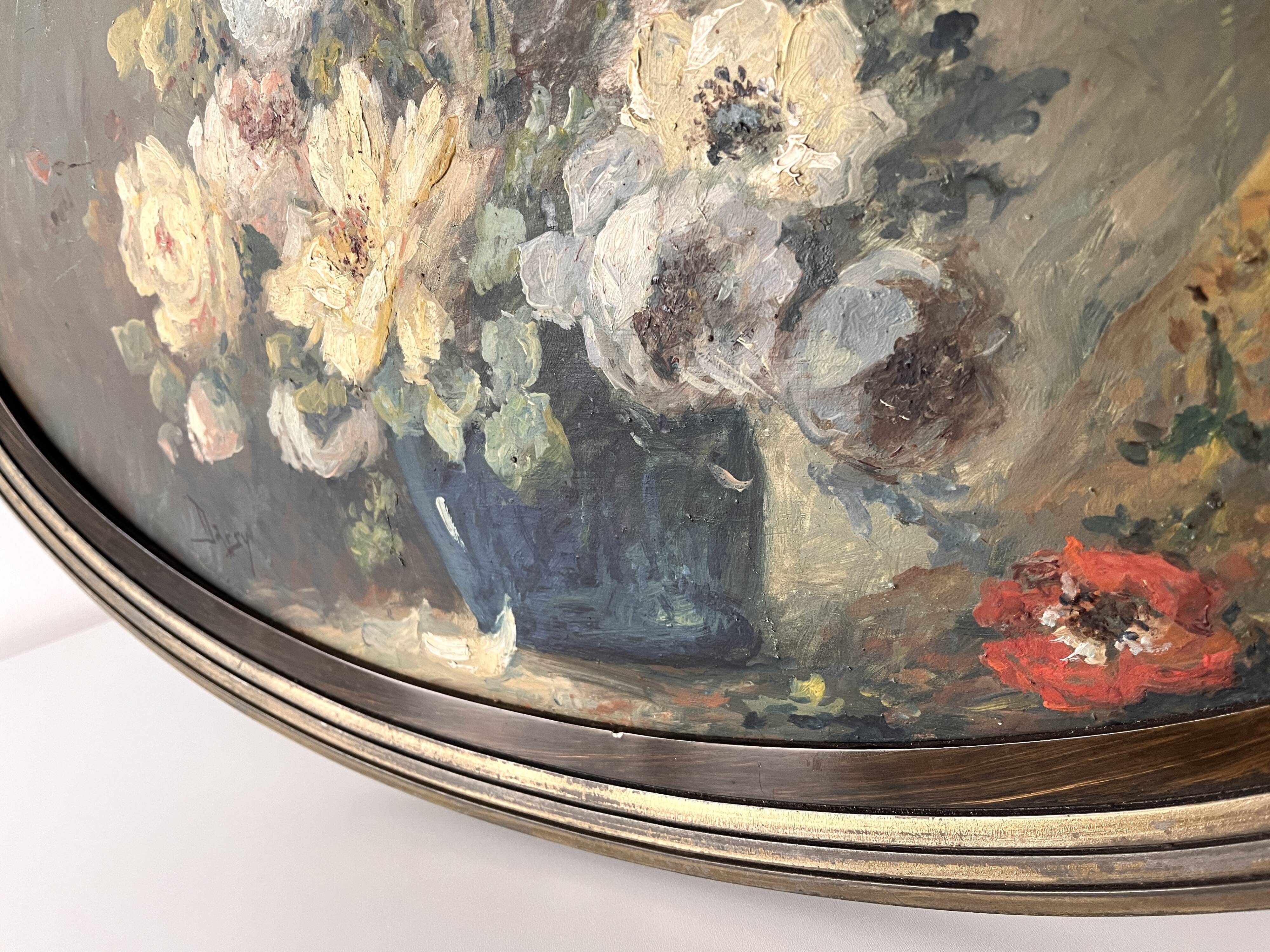 Still life with flowers, oil on panel circa 1930