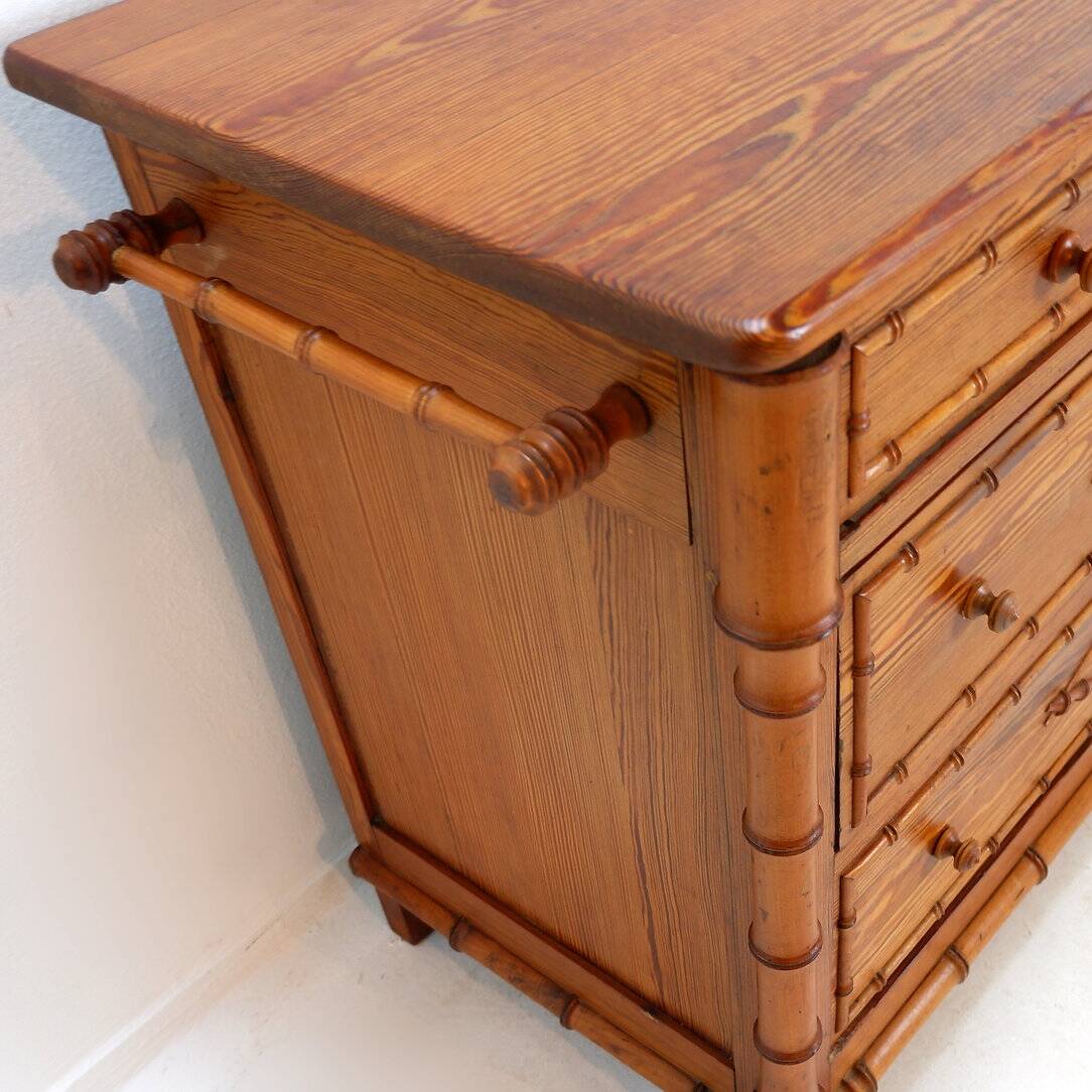 Faux Bamboo Dark Pine Chest of Drawers - 20th century