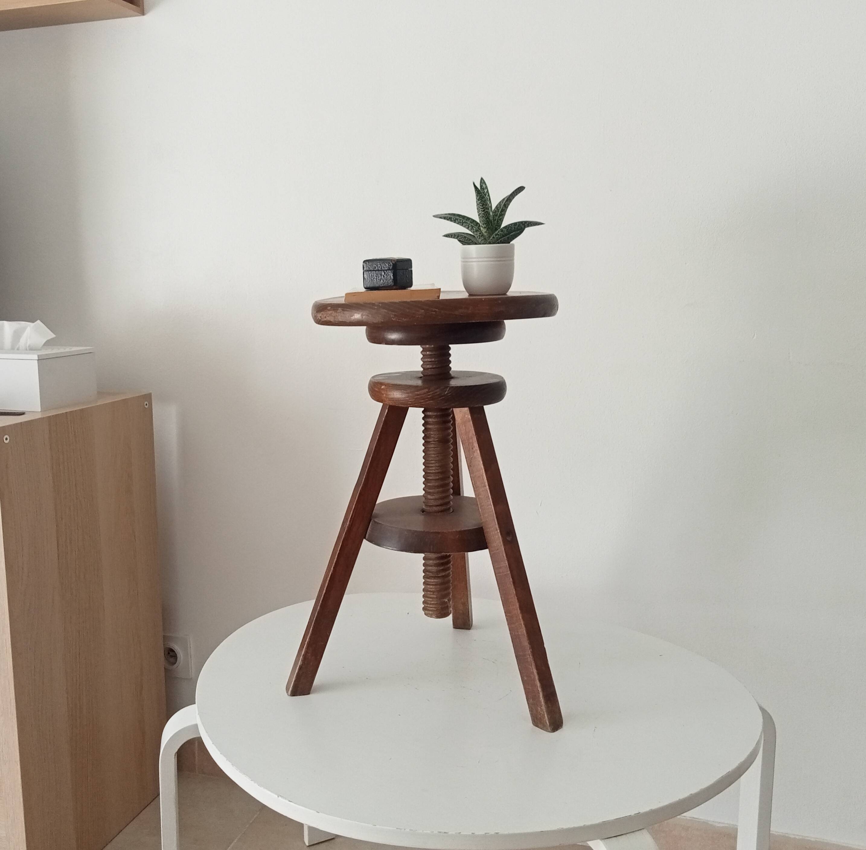 Tabouret de peintre vintage en bois massif
