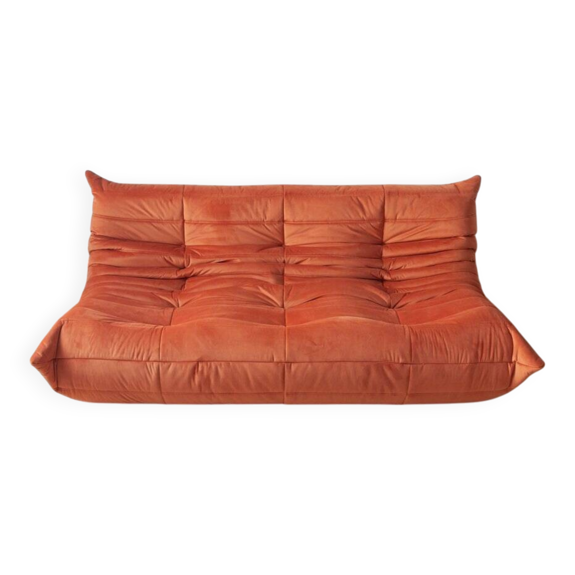 Canapé 3 places Togo en velours orange ambré de Michel Ducaroy pour Ligne Roset, 1973