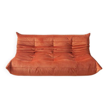 Amber orange velvet Togo 3-seater sofa by Michel Ducaroy for Ligne Roset, 1973