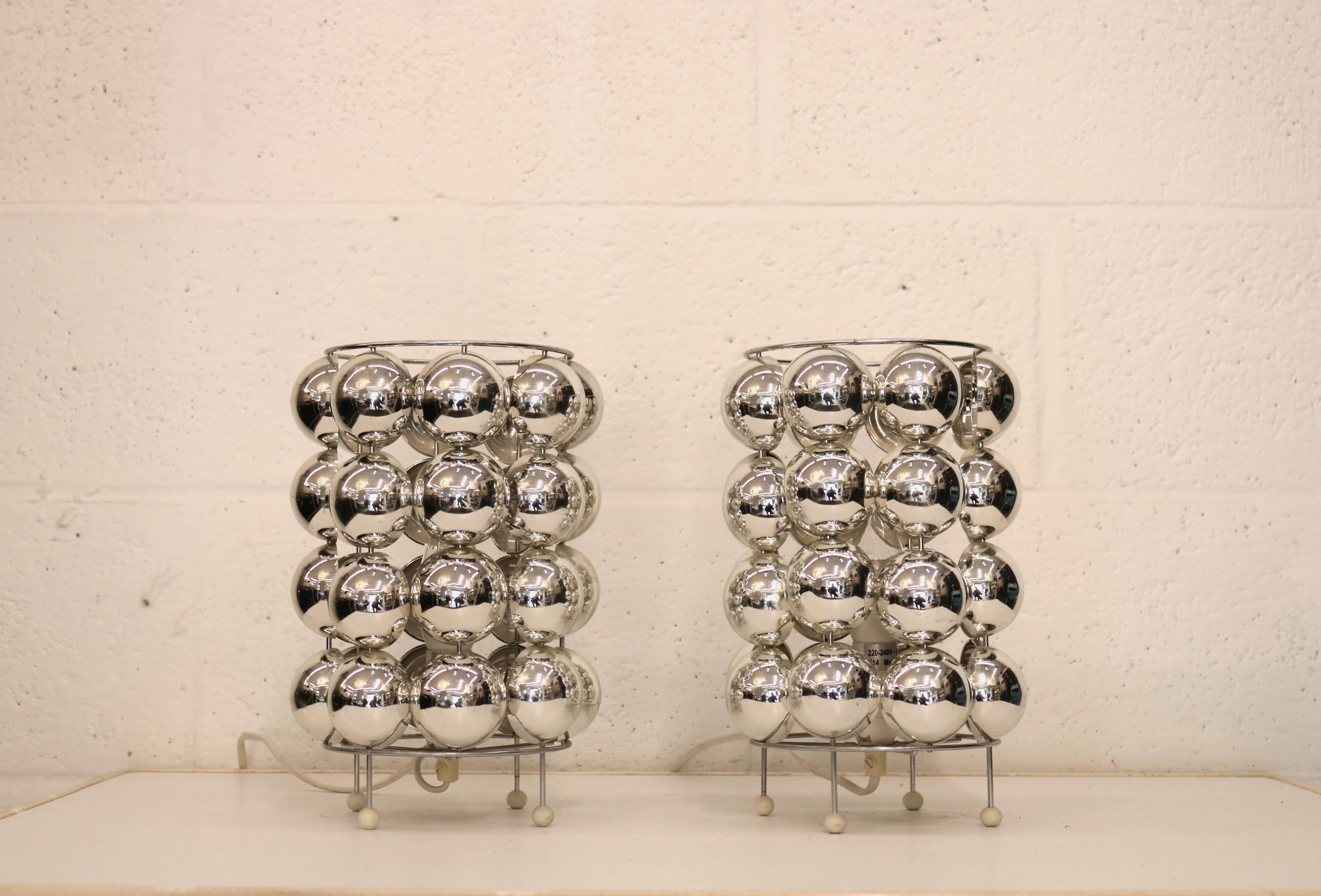 Pair of  Kare design table lamps model 62455 with chromed plastic bubbles