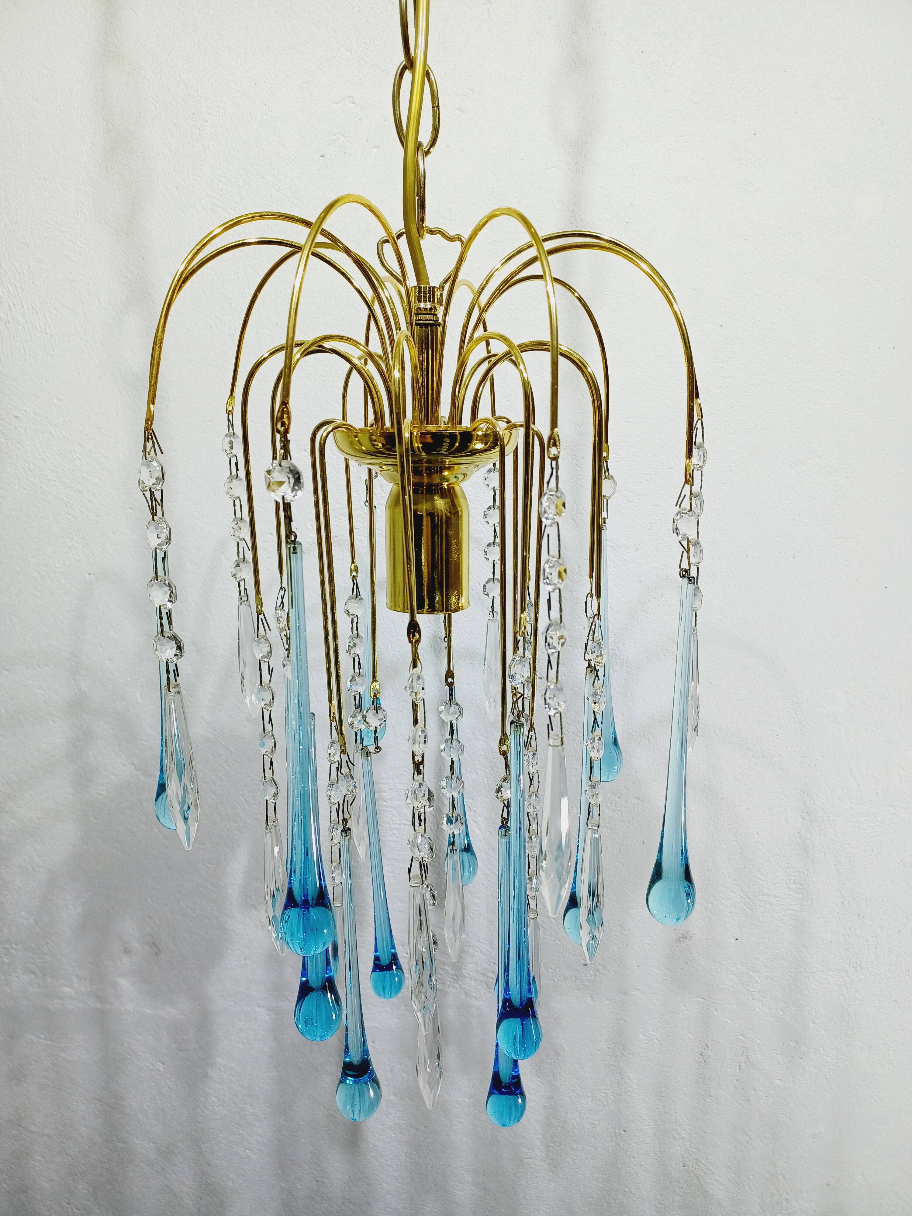Murano Chandelier Blue Crystal Drops