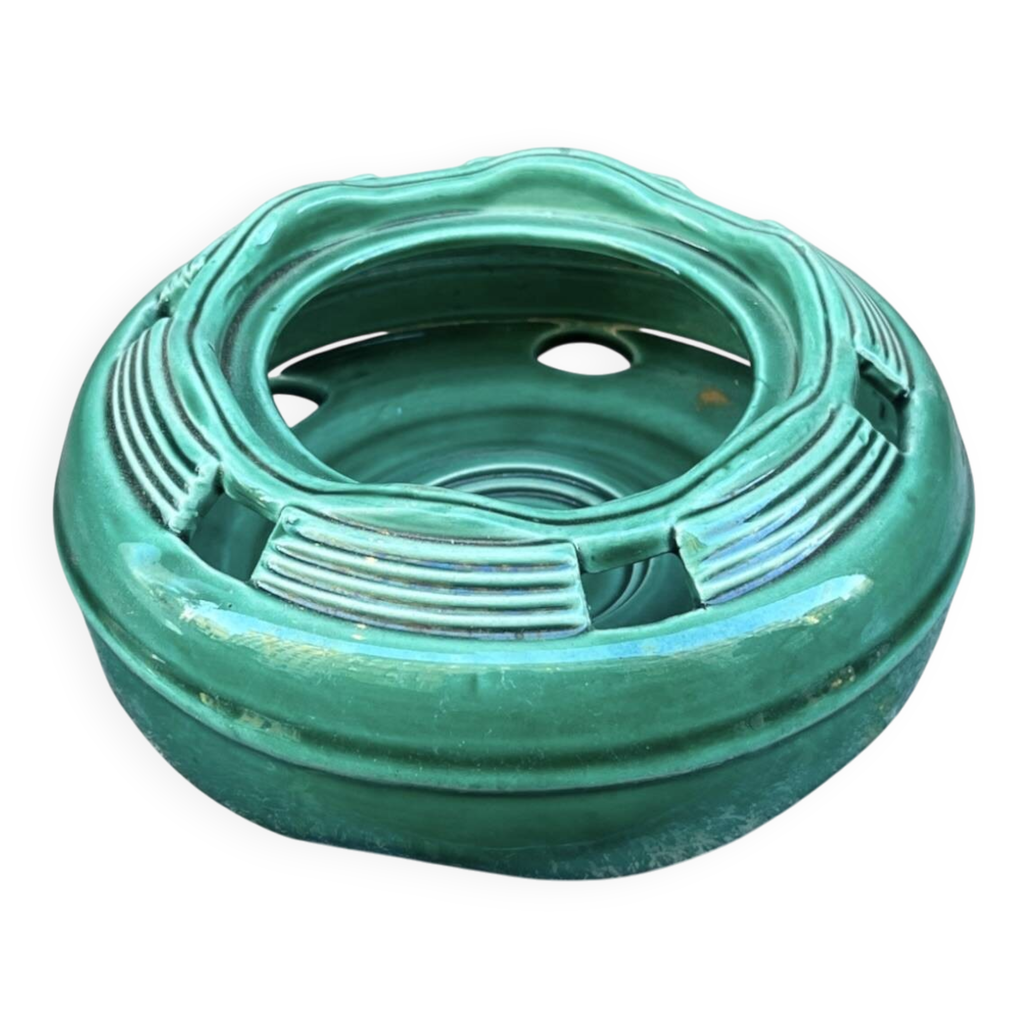 Green ceramic potpourri dish, SOFCD, 1950s