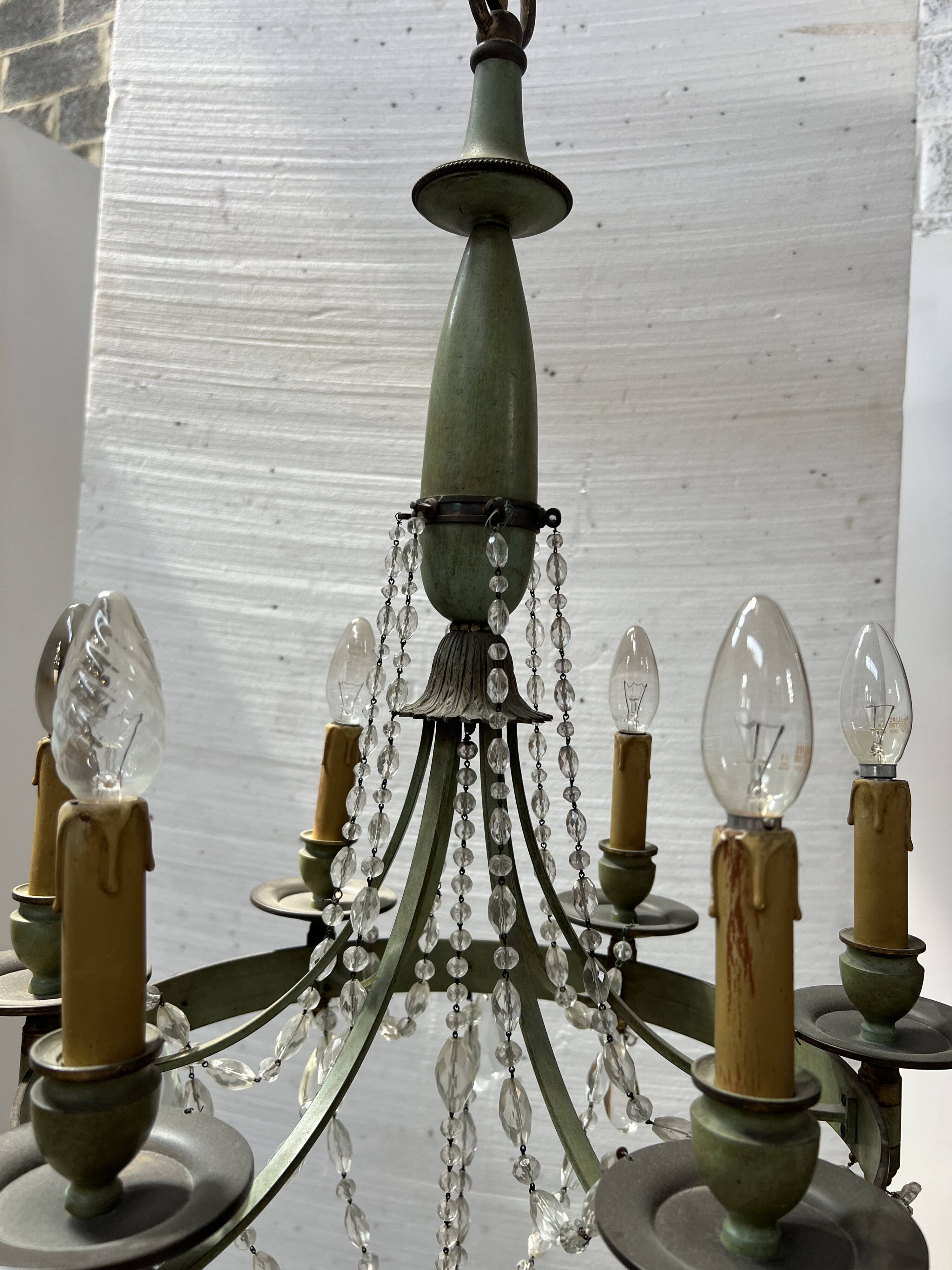 Empire style chandelier with tassels and patinated sheet metal, 20th century