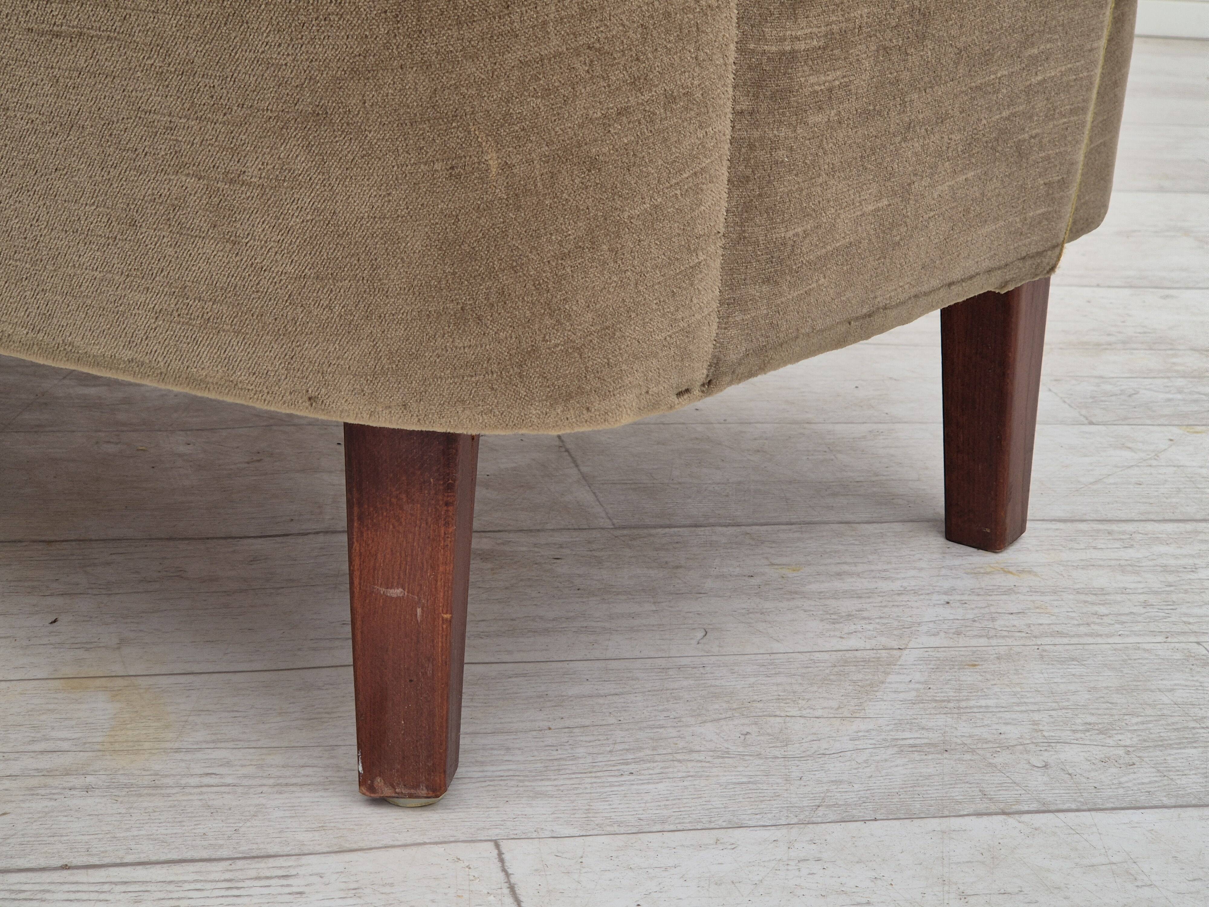 1960s, Danish 2 seater sofa, original condition, furniture velour, beech wood legs.