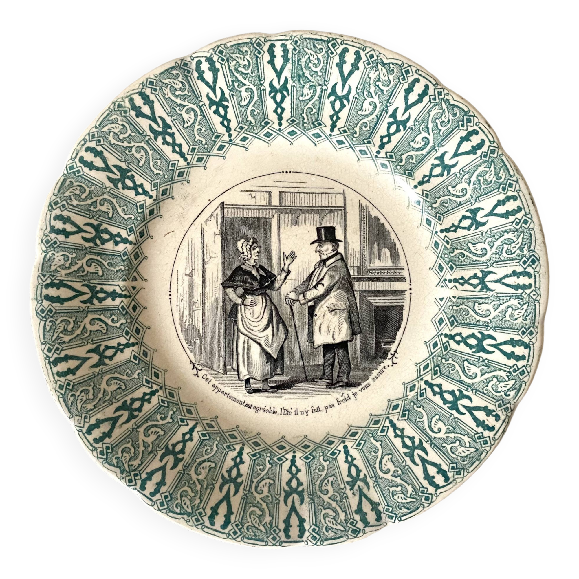 Sarreguemines talking plate, real estate theme