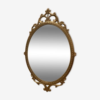 Ancien miroir ovale en laiton, 31x46 cm