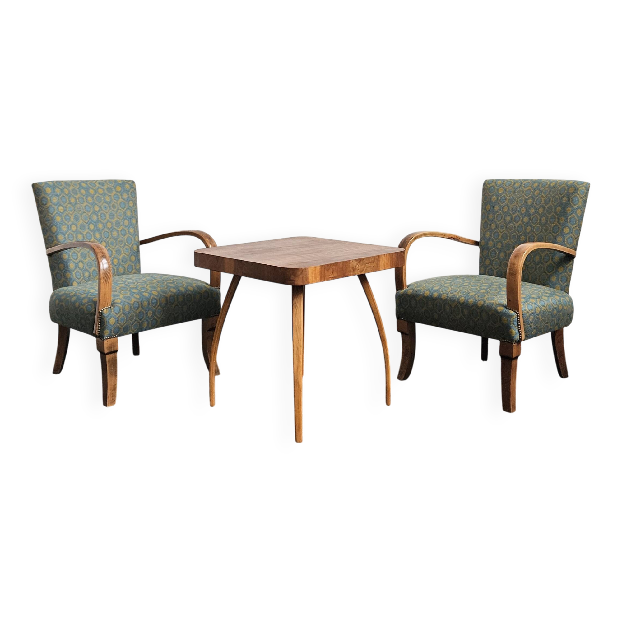 Fauteuils Art Déco et table Spider par Jindrich Halabala, 1940