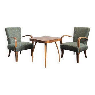 Fauteuils Art Déco et table Spider par Jindrich Halabala, 1940