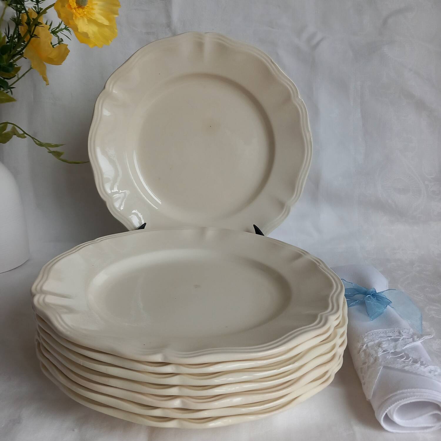 8 antique Sarreguemines ivory plates