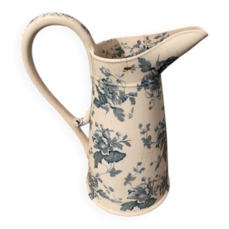Antique water pitcher, English earthenware, Floral Furnivals England