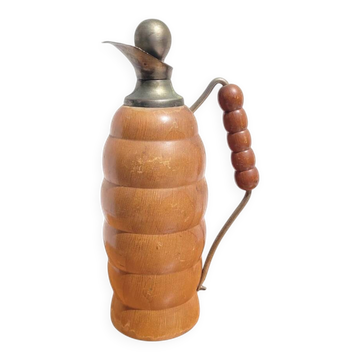 Bouteille thermos vintage en bois tourné signée T. Ergök