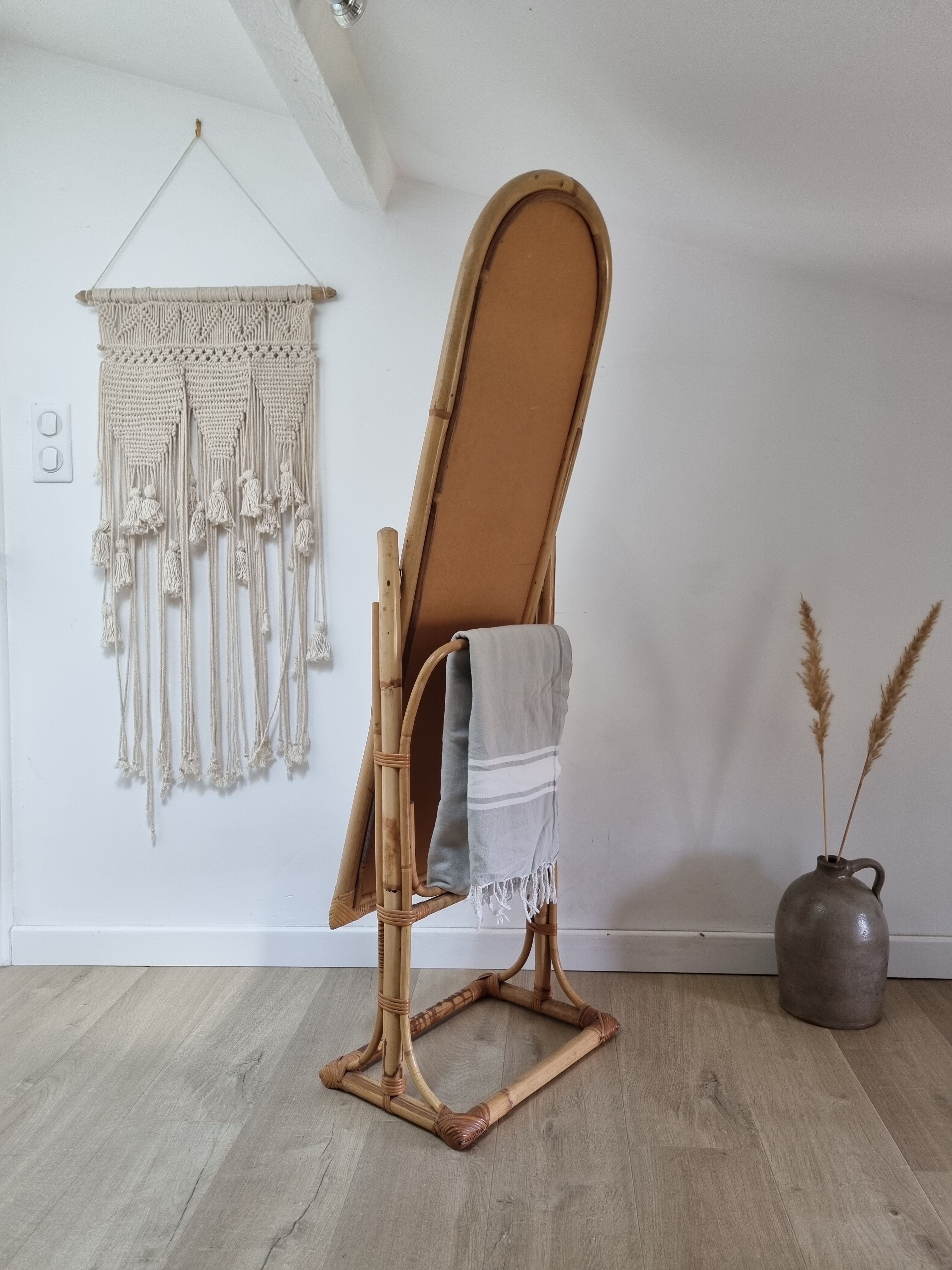 Rattan psyche mirror