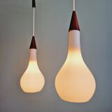 Scandinavian lustre cascade in teak and frosted white glass, 1960s