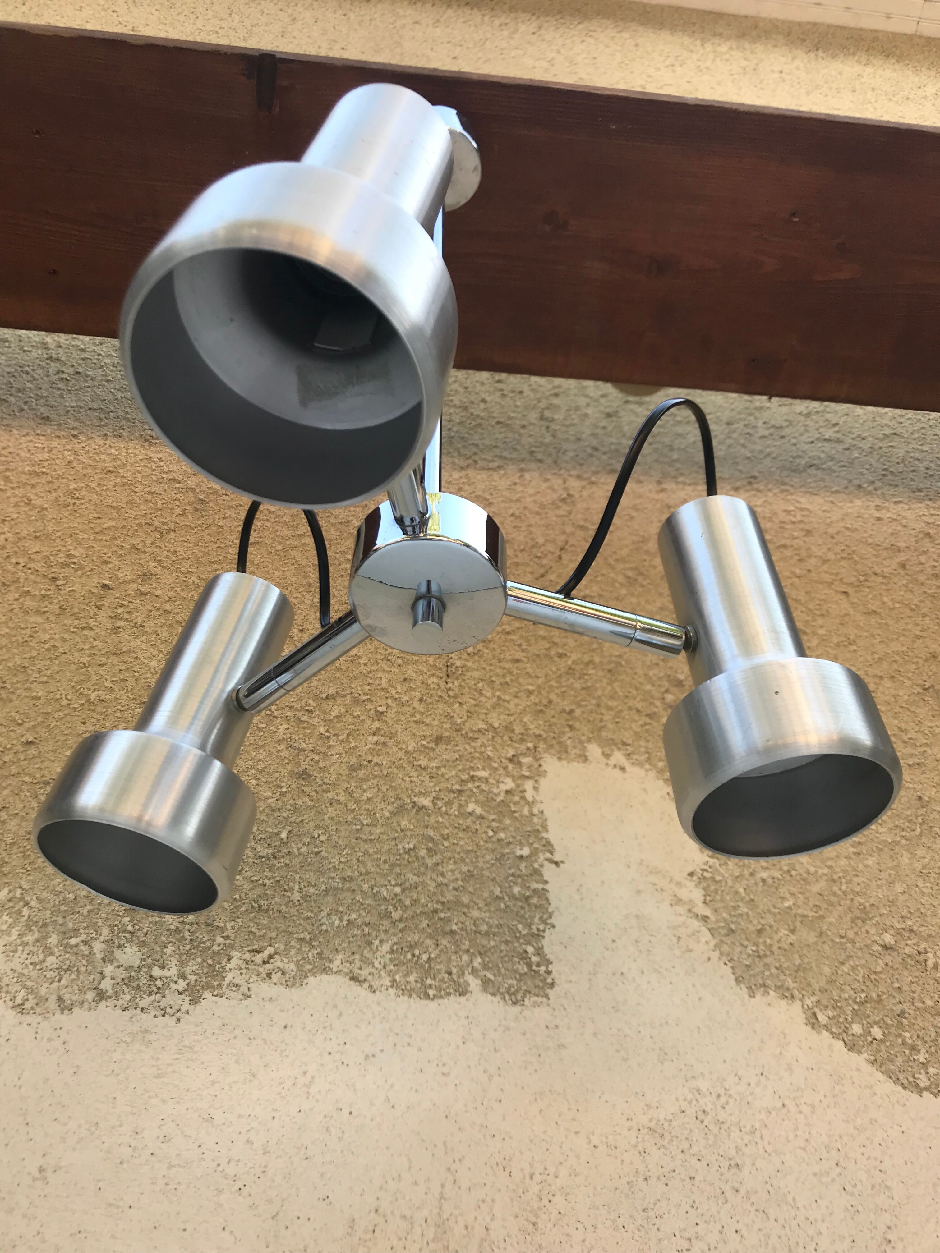 Old hanging 3 arm chromed metal + spots alu 70s vintage