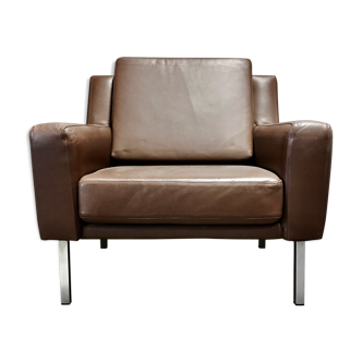 Scandinavian classic design brown leather armchair 1950.