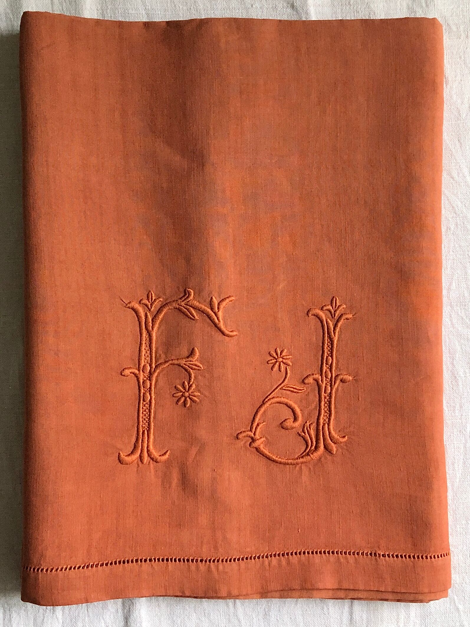 Old cloth in pure washed linen tinted in earthen