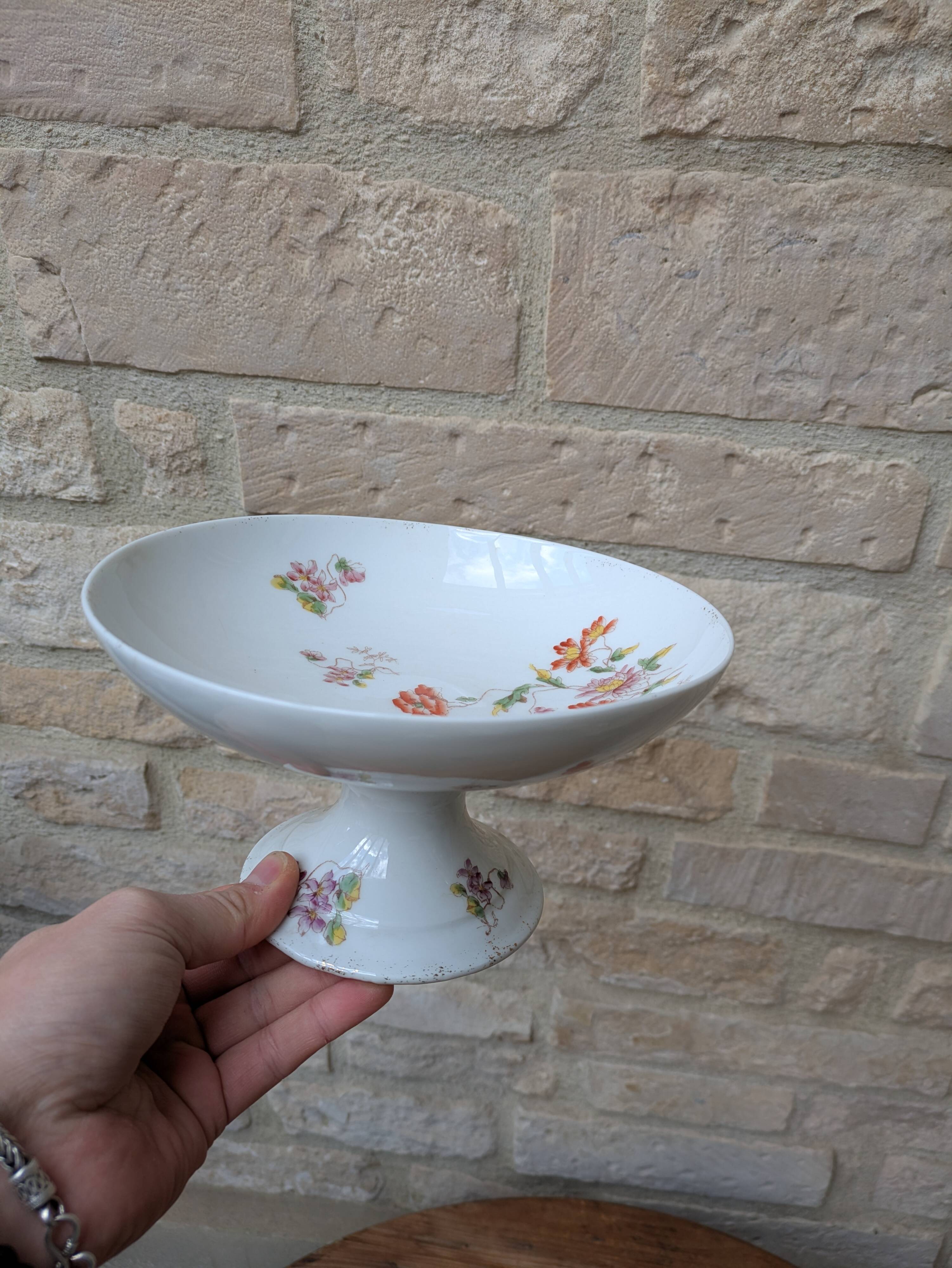 Old Limoges porcelain compote serving dish on pedestal