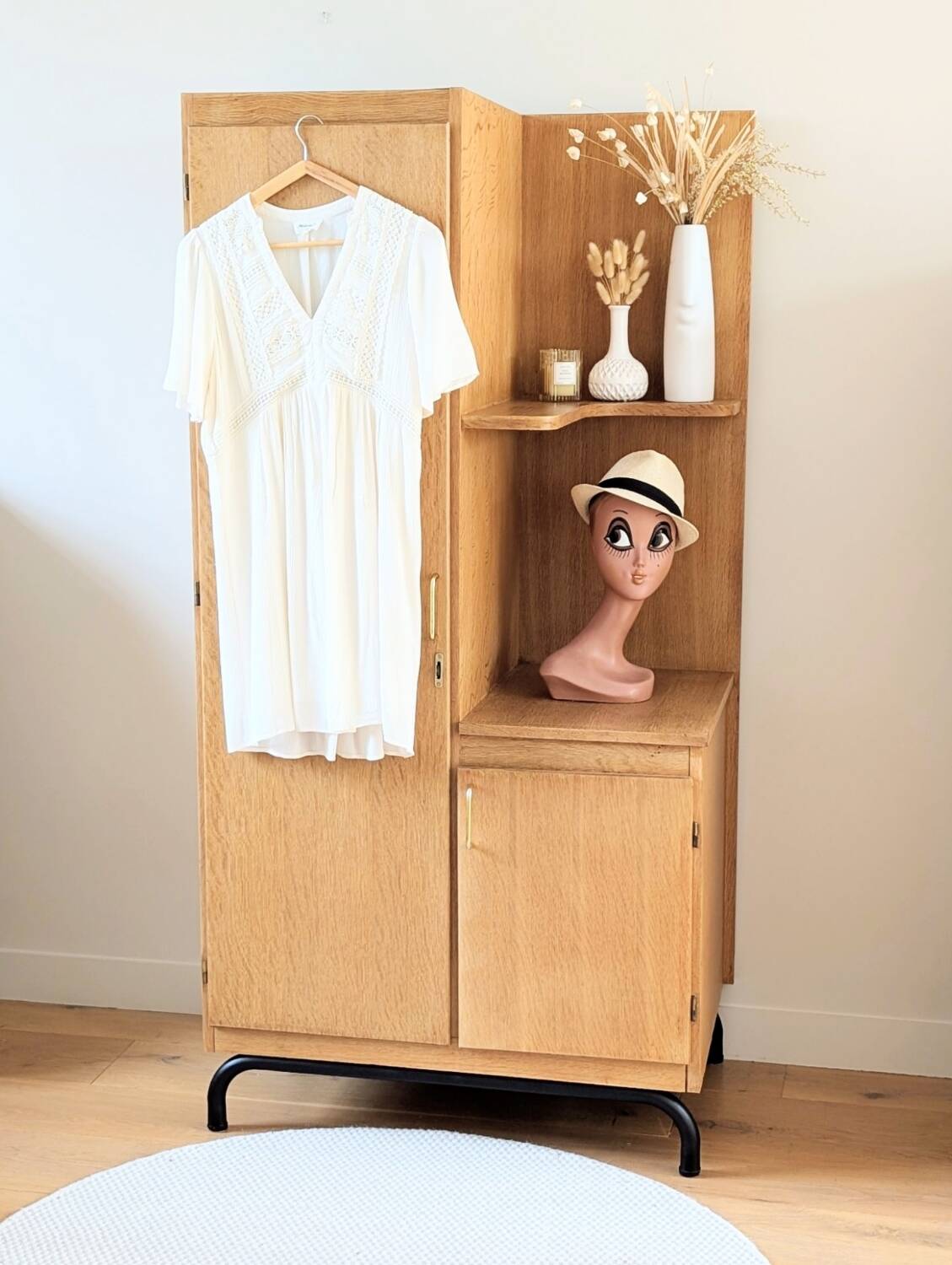Renovated vintage 1950s oak boarding school wardrobe
