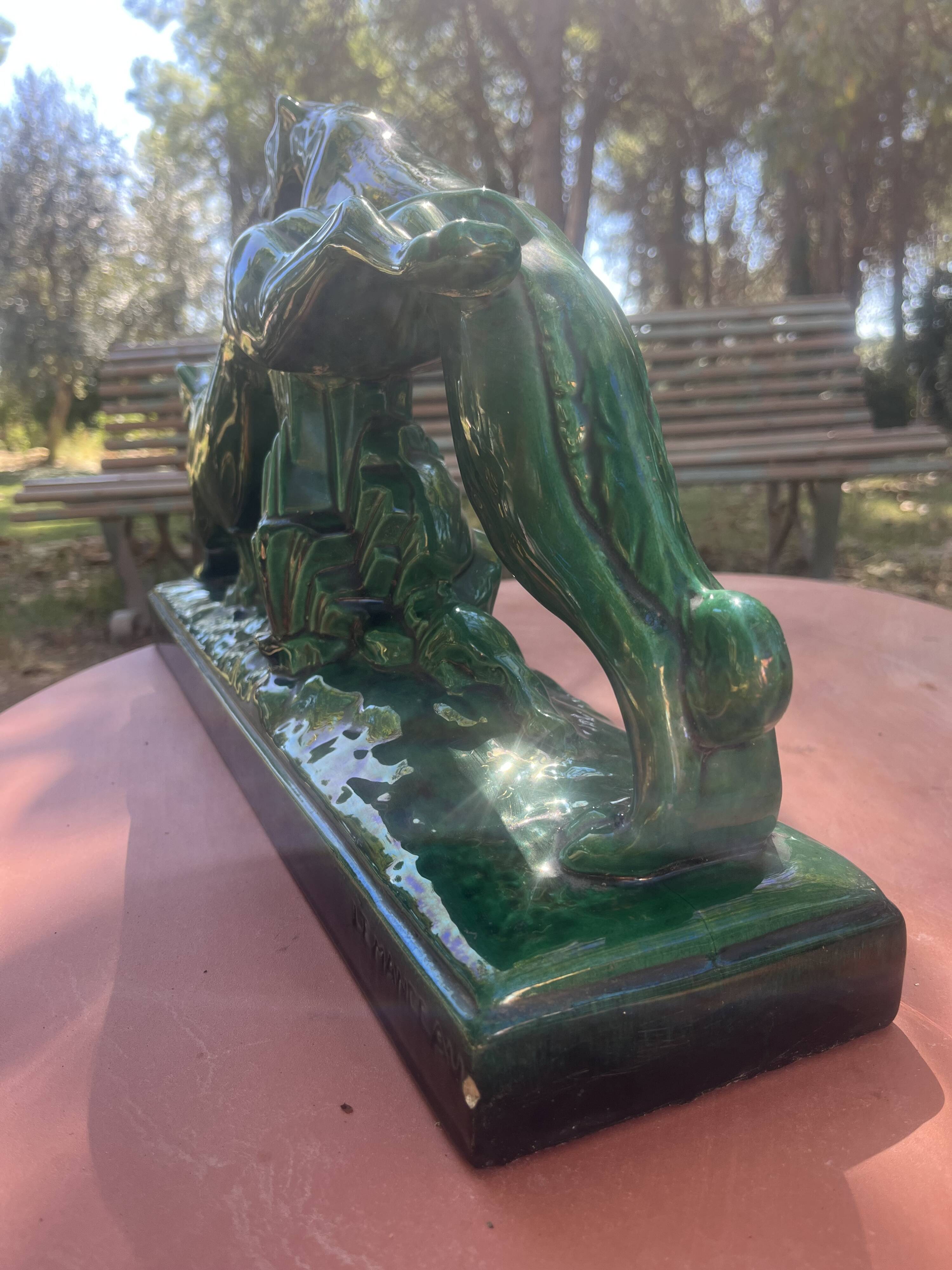 Art Deco sculpture by Charles Lemanceau, Two Greyhounds, Saint Radegonde.