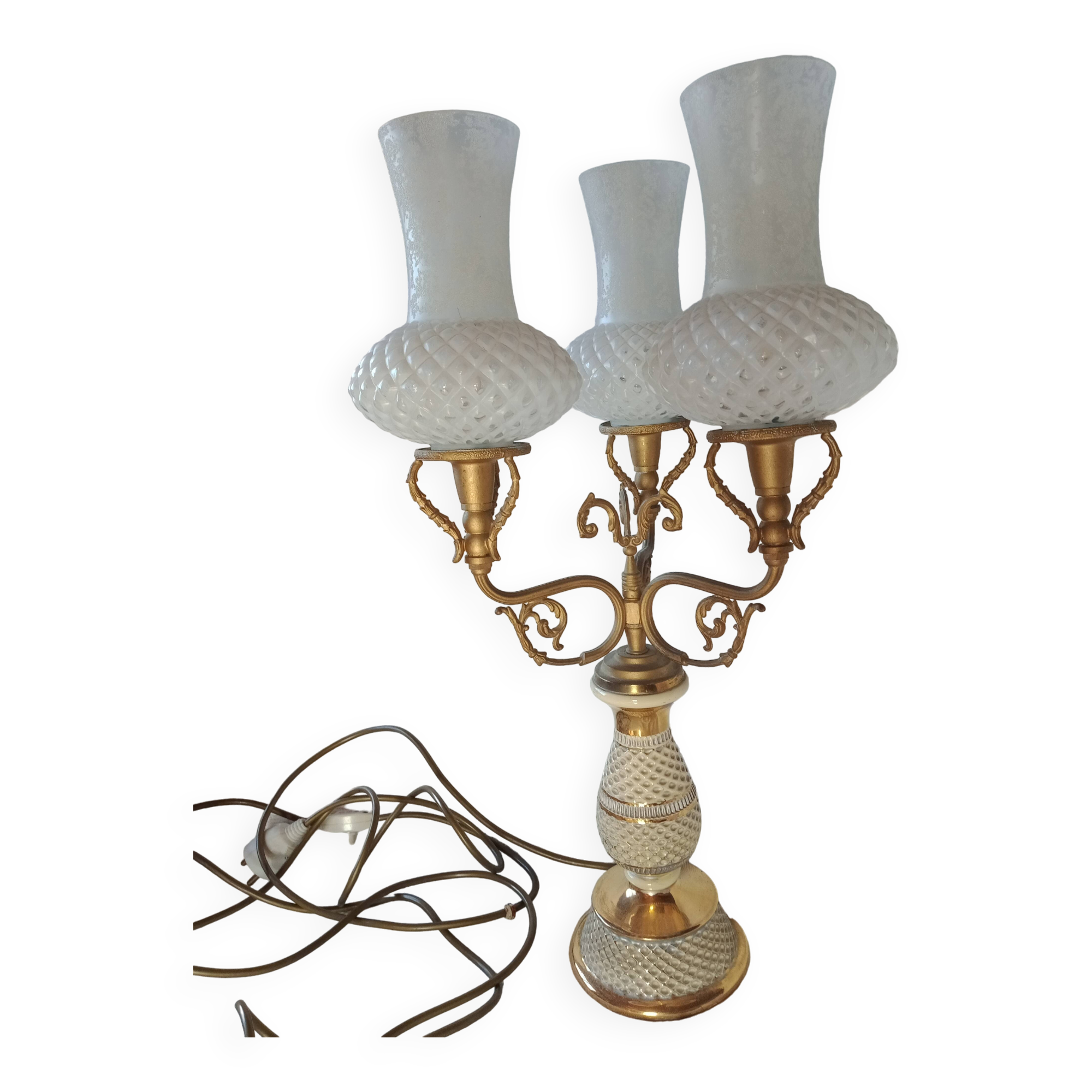 Florentine - baroque lamp ceramic brass metal topped with 3 glass tulips