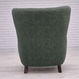 Fauteuil danois des années 1960, état d'origine, tissu d'ameublement, pieds en bois de hêtre.