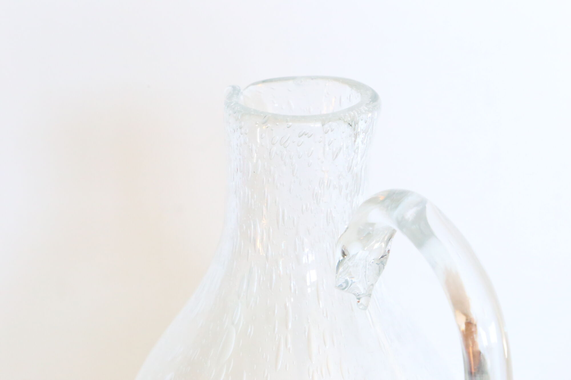 Bubbled glass pitcher with ice tank, handcrafted, French vintag manufacturing