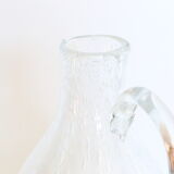 Bubbled glass pitcher with ice tank, handcrafted, French vintag manufacturing