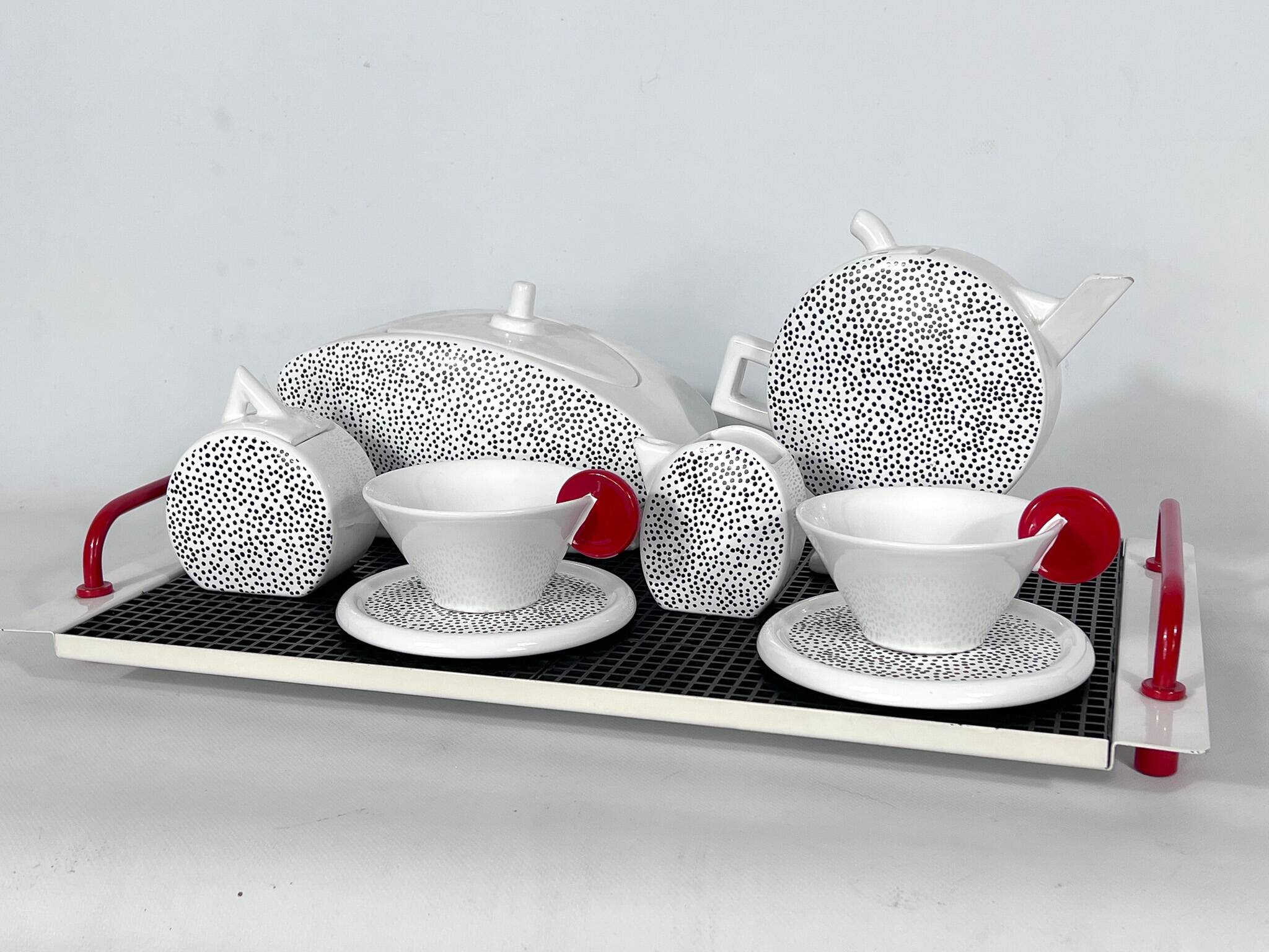 Ceramic Tea Set by Mas for Memphis Milano, 1980s, Set of 7