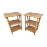 Set of 2 high bedside tables 3 vintage shelves in honey colored rattan