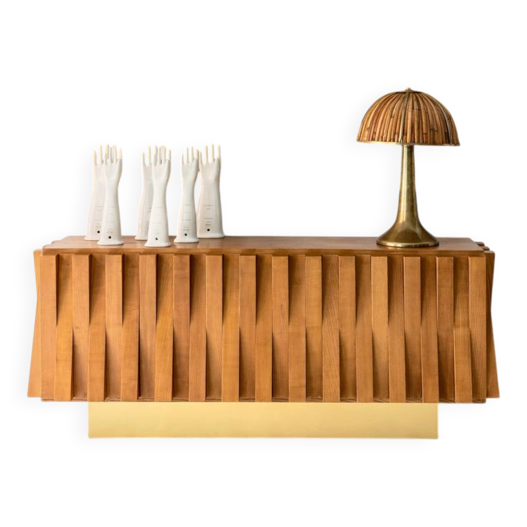 Contemporary Italian Dry Bar Made of Wood and Brass in Brutalist Style