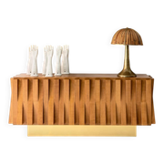 Contemporary Italian Dry Bar Made of Wood and Brass in Brutalist Style