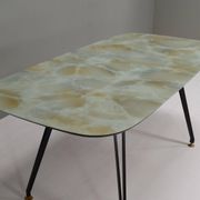 Italian dining table with metal base and glass top and brass, 1950s