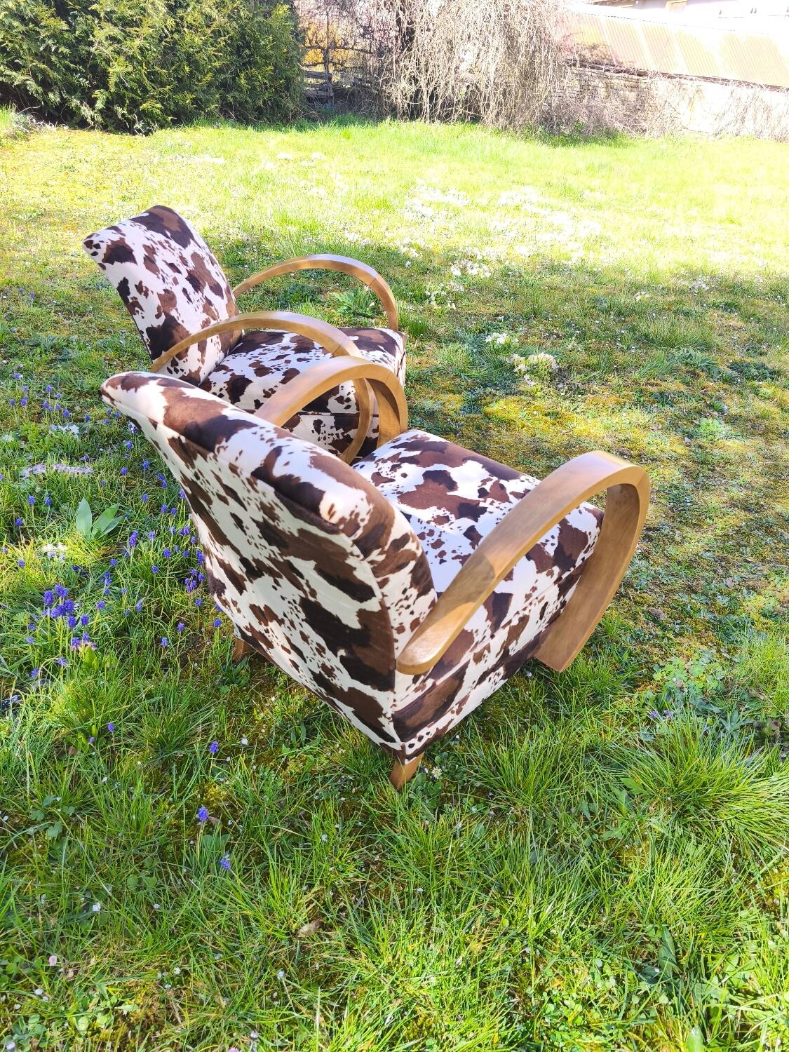 Pair of Art Deco cowhide armchairs