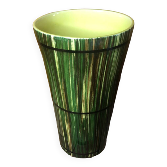 Old vase st clément france green & yellow ceramic vintage #a392