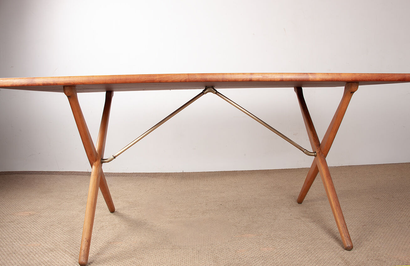 Danish dining table in teak, beech, and brass, model AT 303 Hans Wegner.