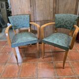Pair of bridge armchairs in decorated skai