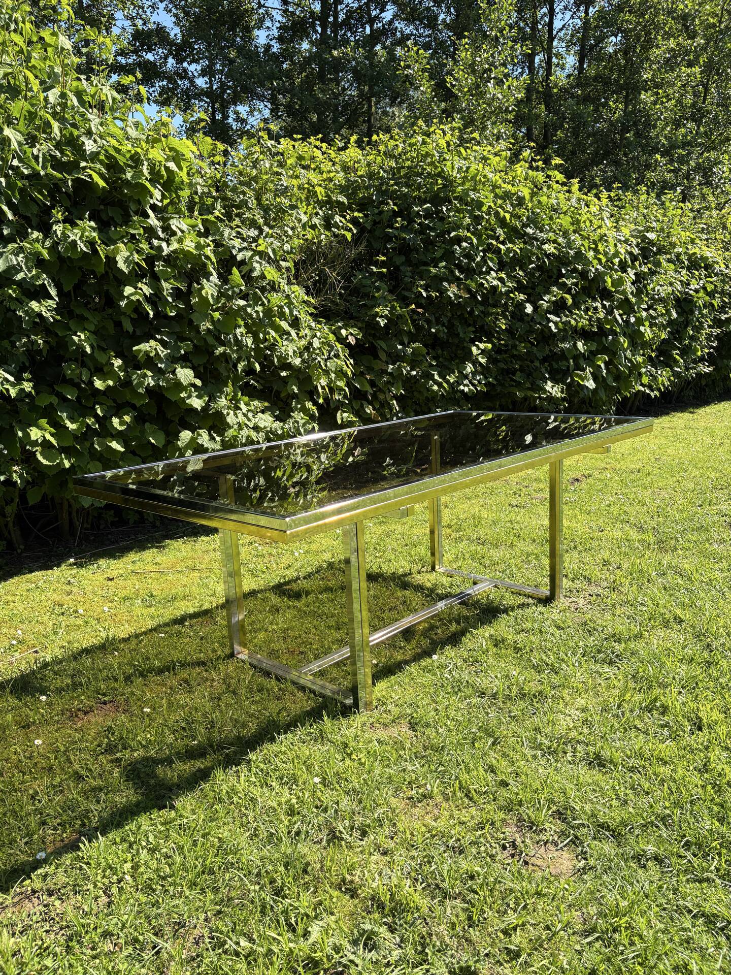 Vintage design dining table in smoked glass & chrome metal