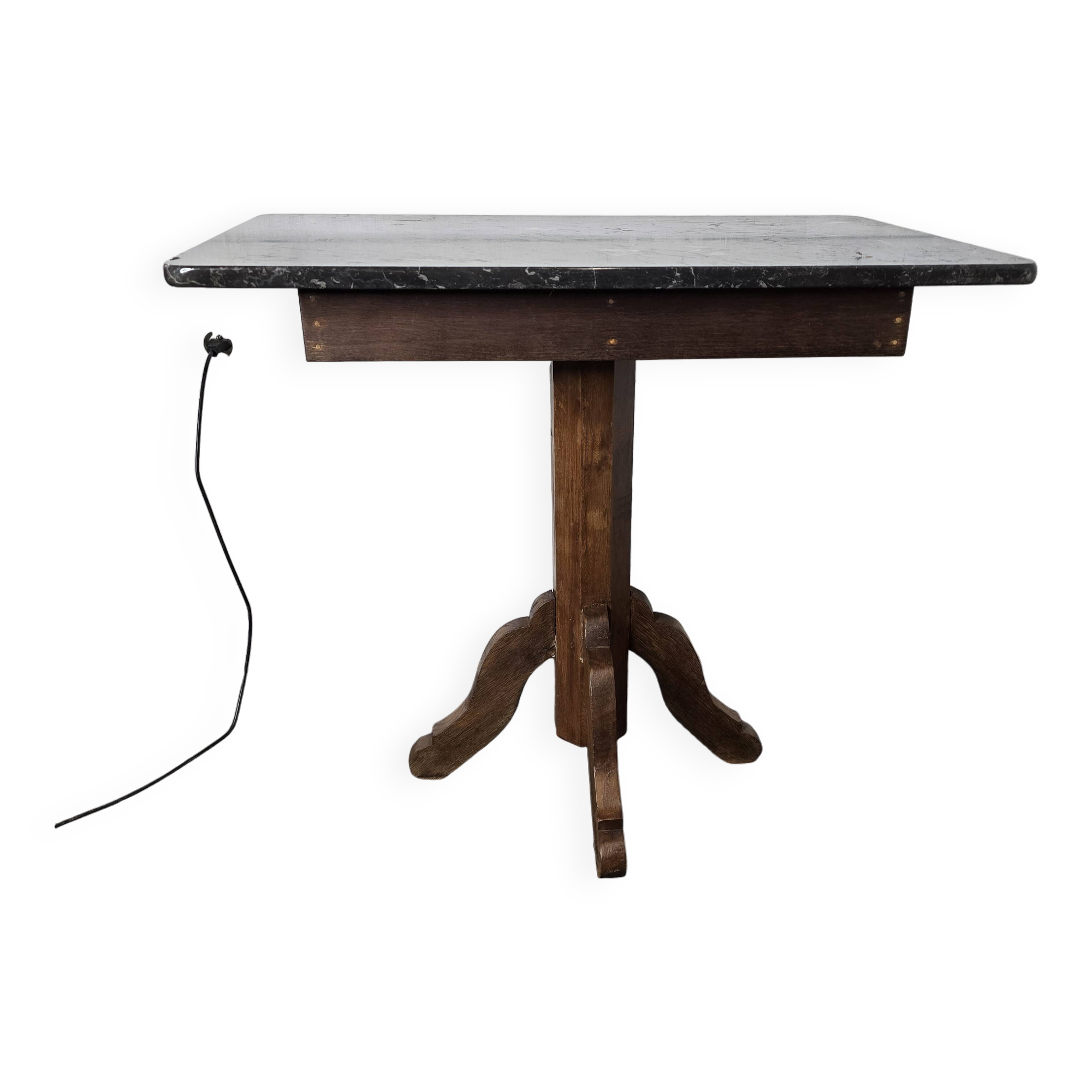 Old pedestal table with oak legs and marble top