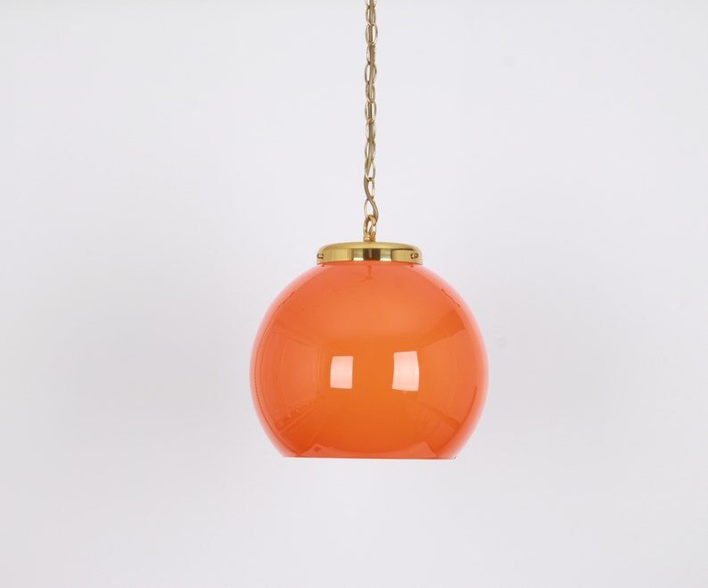 Orange glass pendant lamp from Peill & Putzler Germany 1970s