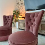 Paire de fauteuils en velours rose