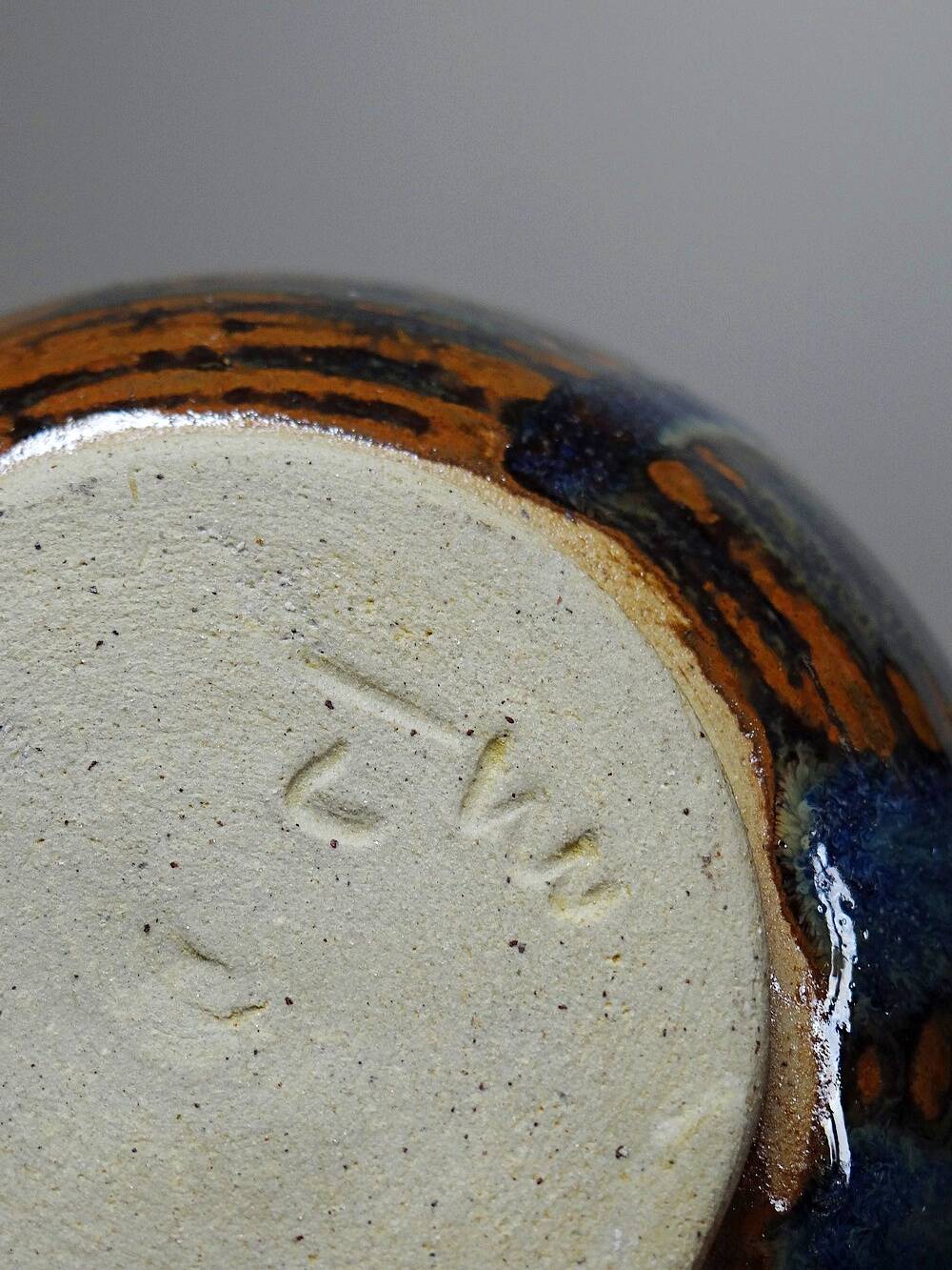 Small vintage/antique vase, very fine stoneware, flamed glaze, signature art ceramic